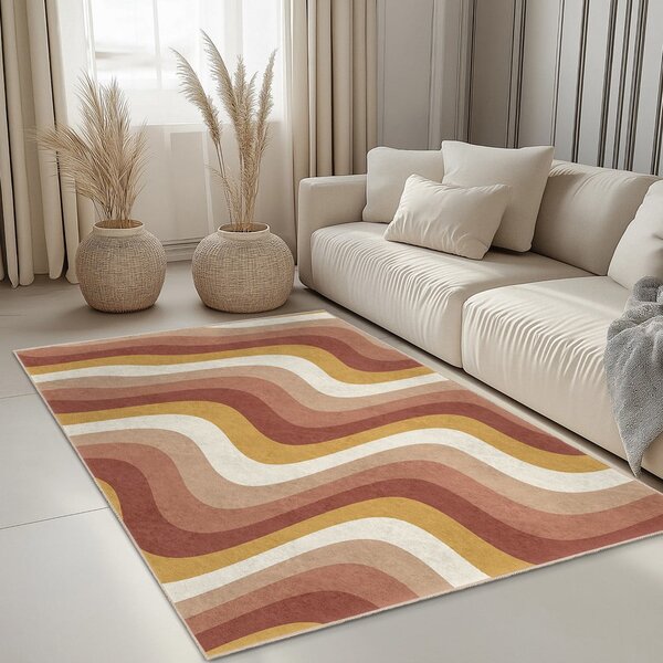 Oker žuti/prljavo rozi periv tepih 80x150 cm Creamy Strawberry Swirl – Mila Home