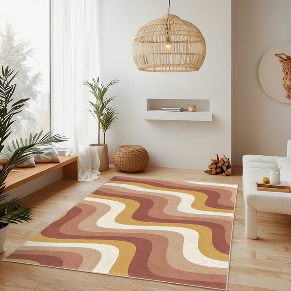 Oker žuti/prljavo rozi periv tepih 80x150 cm Creamy Strawberry Swirl – Mila Home