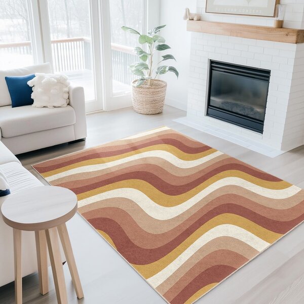 Oker žuti/prljavo rozi periv tepih 80x150 cm Creamy Strawberry Swirl – Mila Home