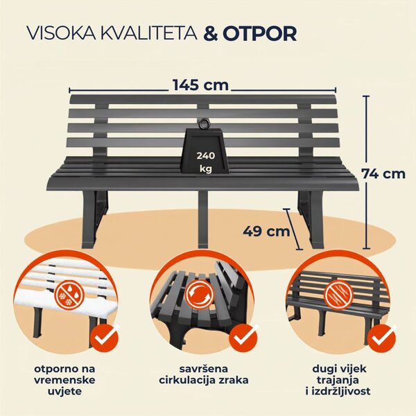 Vrtna klupa ORCHIDEA, 145x49x74 cm, antracit I.P.A.E-Progarden