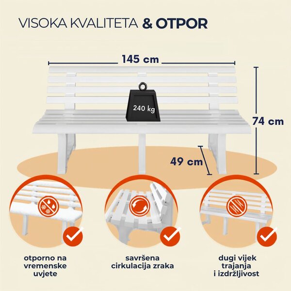 Vrtna klupa ORCHIDEA, 145x49x74 cm, bijela I.P.A.E-Progarden