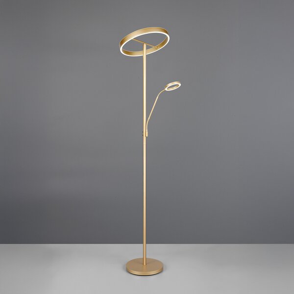 Trio Lighting LED podna lampa Willis, zlatna, visina 180 cm, metal, CCT, dimer, prigušiva, Zlato / mjed, Dnevni boravak/blagovaonica, Metal, Svjetlo za čitanje