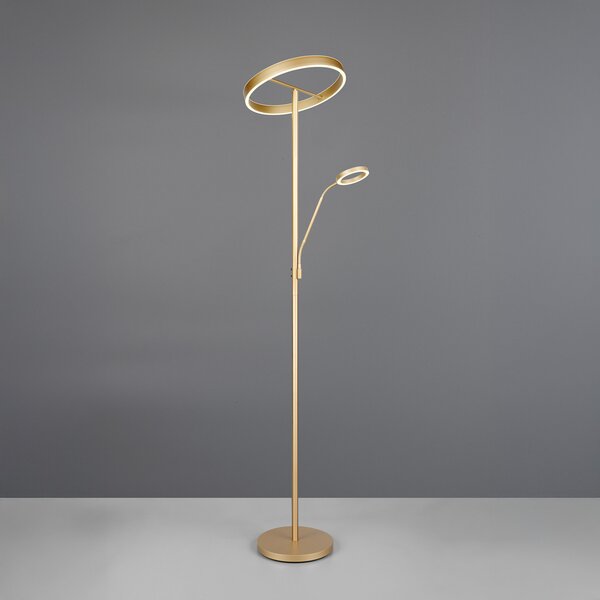 Trio Lighting LED podna lampa Willis, zlatna, visina 180 cm, metal, CCT, dimer, prigušiva, Zlato / mjed, Dnevni boravak/blagovaonica, Metal, Svjetlo za čitanje