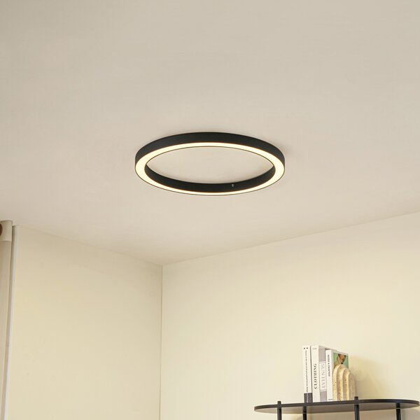 Lucande LED stropna svjetiljka Neor, crna, Ø 60 cm, CCT, prigušljiva, prigušiva, Crno, Područje hodnika, Metal
