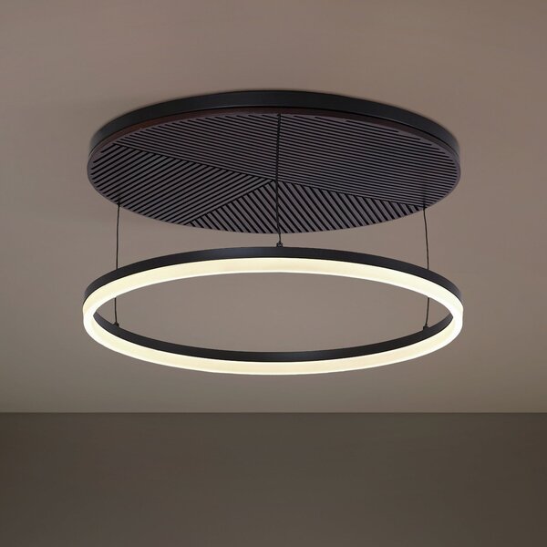 Lucande LED stropna svjetiljka Orven, crna/drvena, Ø50 cm, prigušljiva, prigušiva, Crno, Dnevni boravak/blagovaonica, Metal