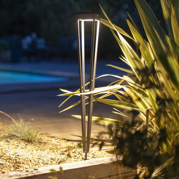 Les Jardins Tinka LED solarna svjetiljka, siva, 90 cm, uzemljeni šiljak, prigušiva, Sivo, Metal, Vanjski reflektor/šiljak za tlo