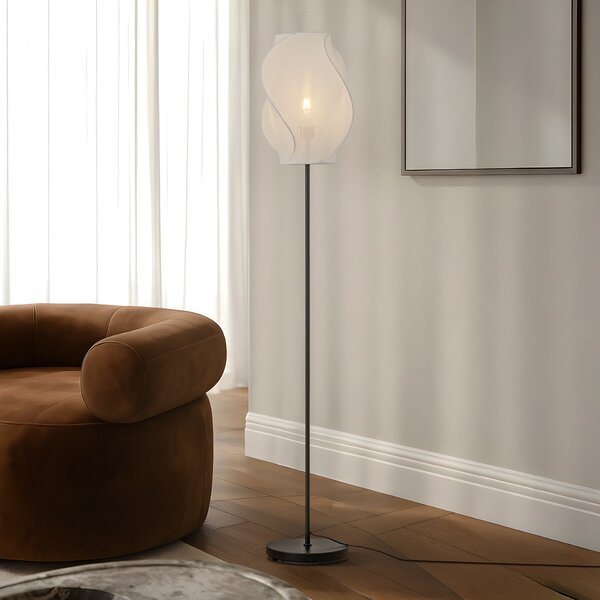 Lucande podna lampa Tovina, tekstil, bijela, visina 165 cm, Bijela, Dnevni boravak/blagovaonica, Tkanina / tekstil