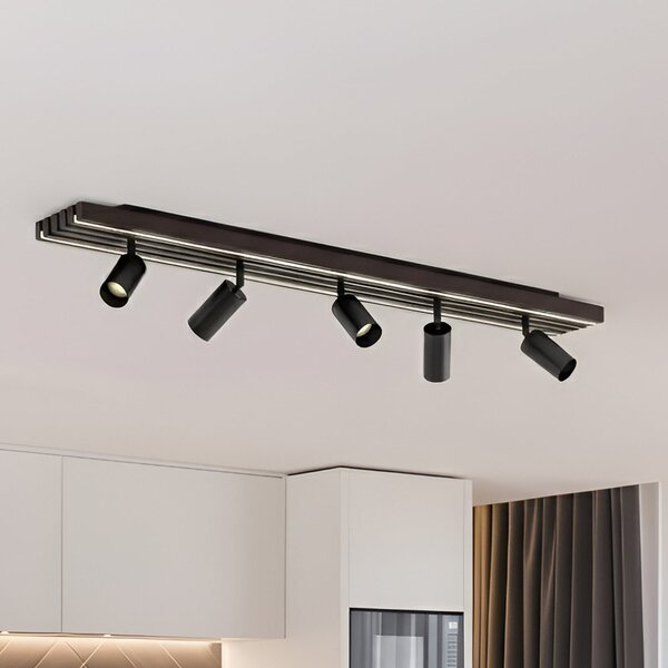 Lucande LED stropna svjetiljka Tiron, 5 lamelica, 100 cm, hrast, prigušiva, Drvo, Dnevni boravak/blagovaonica, Drvo