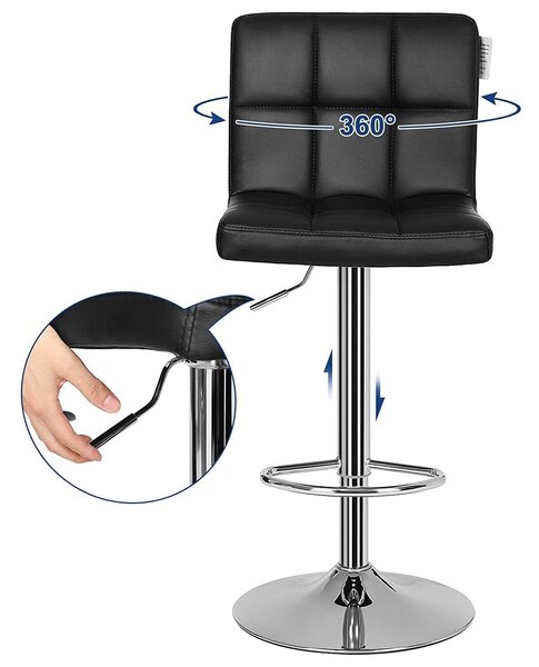 Set od 2 barske stolice, podesive visine, umjetna koža, crna