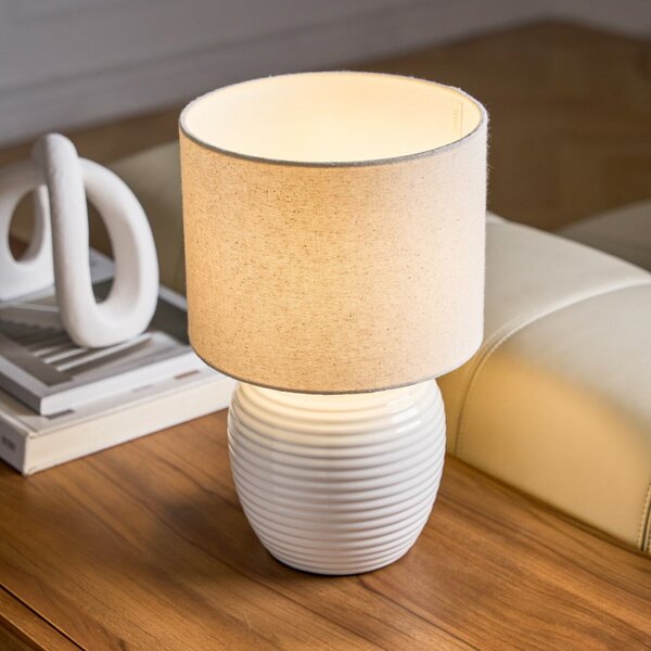 Pauleen Stolna lampa LOVELY CHARM, bež, visina 33 cm, tkanina, Bež, Dnevni boravak/blagovaonica, Tkanina / tekstil