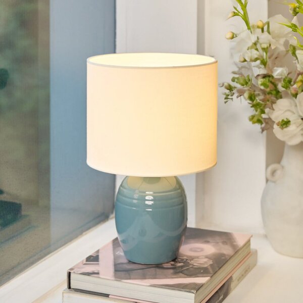 Pauleen Stolna lampa SEA RHYTHM, bijela/plava, visina 30 cm, keramika, Bijela, Dnevni boravak/blagovaonica, Keramika