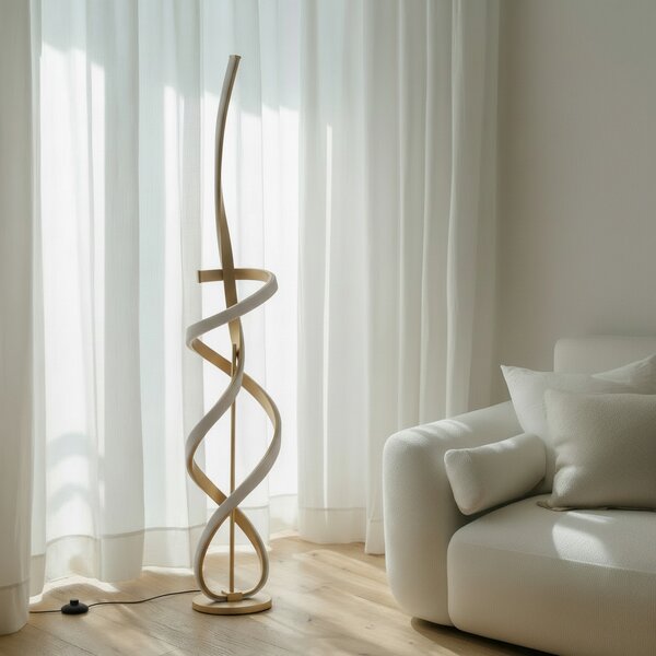 ONLI LED podna lampa Kira, visina 140 cm, zlatna boja, metal, 4000K, Zlato / mjed, Dnevni boravak/blagovaonica, Aluminij