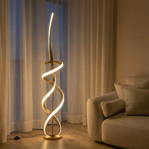 ONLI LED podna lampa Kira, visina 140 cm, zlatna boja, metal, 4000K, Zlato / mjed, Dnevni boravak/blagovaonica, Aluminij