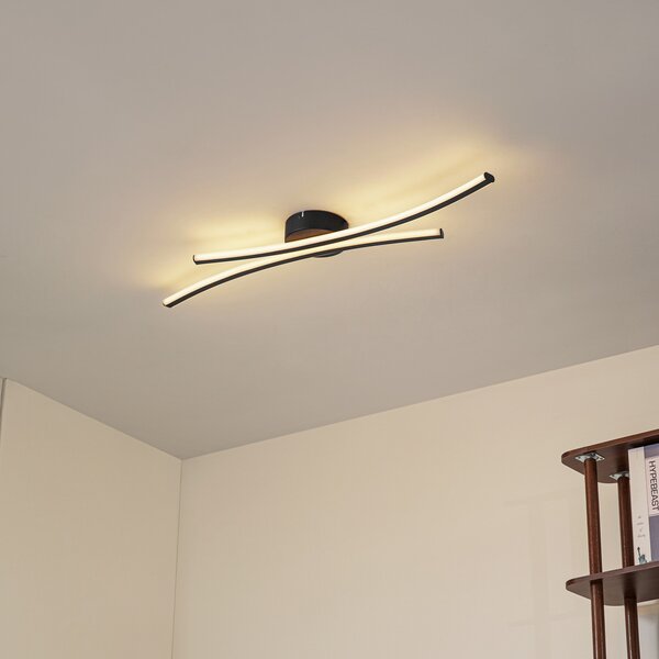 Lindby LED stropna svjetiljka Ravion, 90 cm, crna, 3000 K, Crno, Dnevni boravak/blagovaonica, Aluminij