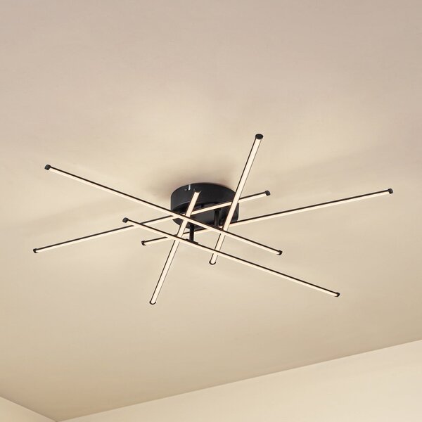 Lindby LED stropna svjetiljka Elviano, Ø 80 cm, crna, 3000 K, Crno, Dnevni boravak/blagovaonica, Aluminij