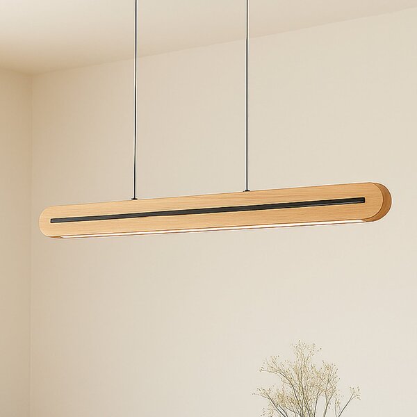 Lucande LED viseća svjetiljka Darnor, drvo, CCT, duljina 100 cm, prigušiva, Drvo, Dnevni boravak/blagovaonica, Drvo