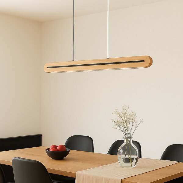 Lucande LED viseća svjetiljka Darnor, drvo, CCT, duljina 100 cm, prigušiva, Drvo, Dnevni boravak/blagovaonica, Drvo