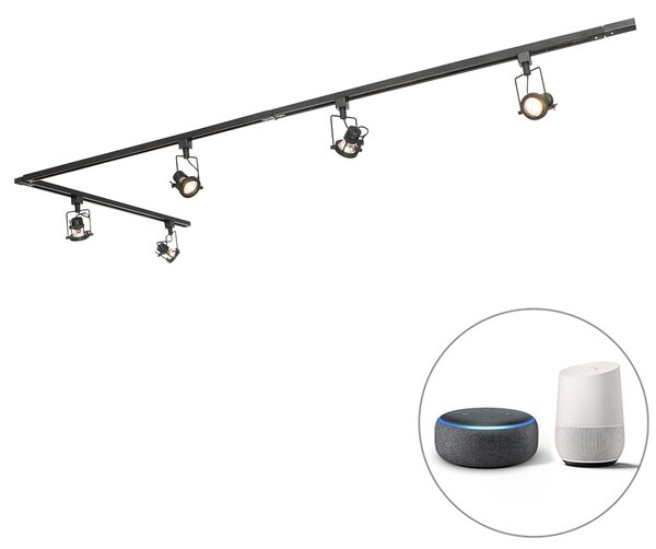 Smart railsysteem zwart 1-fase incl. 5 Wifi GU10 - Suplux