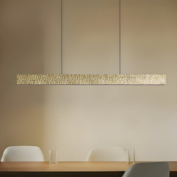 Lucande Nivara LED viseća svjetiljka, 117 cm, zlatna, metalna, Zlato / mjed, Dnevni boravak/blagovaonica, Metal