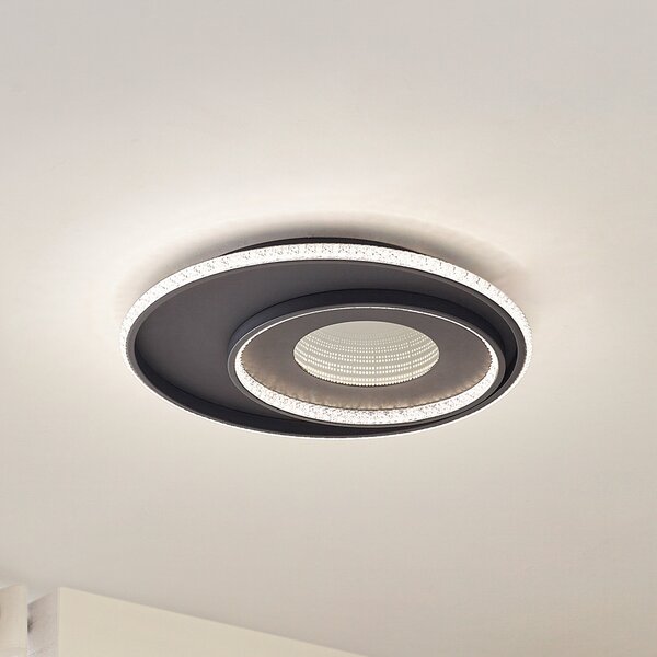 Lindby LED stropna svjetiljka Inessa, Ø 51 cm, crna, CCT, prigušljiva, prigušiva, Crno, Dnevni boravak/blagovaonica, Metal