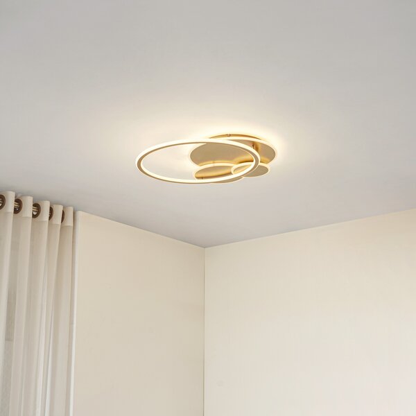Lucande LED stropna svjetiljka Circulo, zlatna, 60 cm CCT, prigušljiva, prigušiva, Zlato / mjed, Dnevni boravak/blagovaonica, Metal