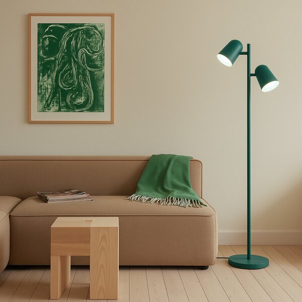 Lindby Isara podna lampa, zelena, 165 cm, 2 žarulje, metalna, E27, Zelena, Dnevni boravak/blagovaonica, Metal