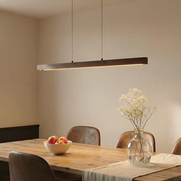 Lucande LED visilica Nihalo, orah, 122 cm, prigušiva, CCT, prigušiva, Drvo, Dnevni boravak/blagovaonica, Drvo