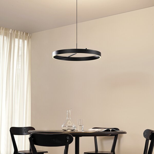 Lucande LED viseća svjetiljka Rovan, Ø 60 cm, crna, CCT, prigušljiva, prigušiva, Crno, Dnevni boravak/blagovaonica, Metal