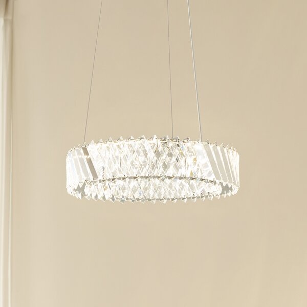 Lucande LED viseća svjetiljka Glacis, kristal, Ø 40 cm, krom, Providna, Dnevni boravak/blagovaonica, Staklo