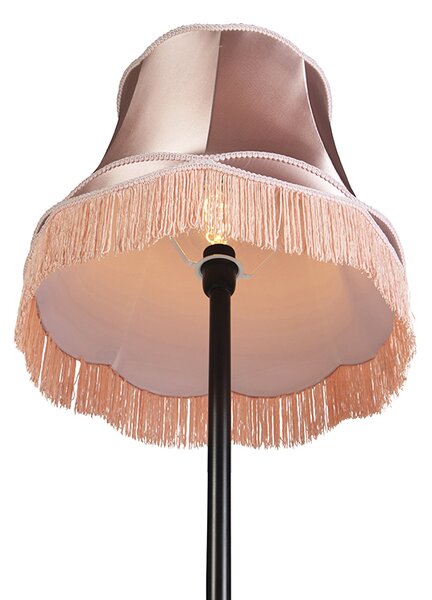 Retro podna lampa crna s abažurom u stilu bake ružičaste boje 45 cm - Simplo