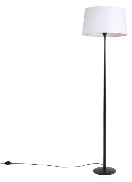 Podna lampa crna s bijelom platnenom sjenilom 45 cm - Simplo