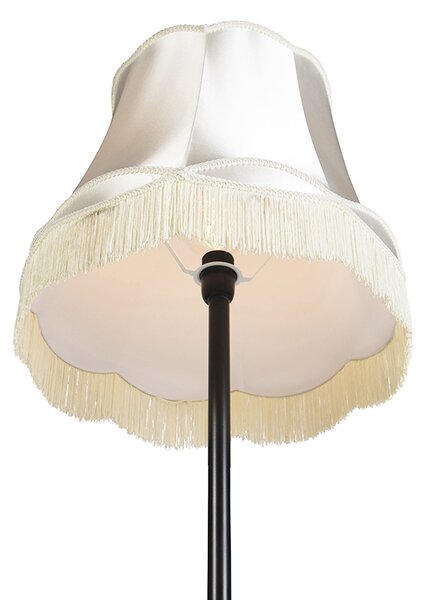Retro podna lampa crna s abažurom u stilu bake krem 45 cm - Simplo