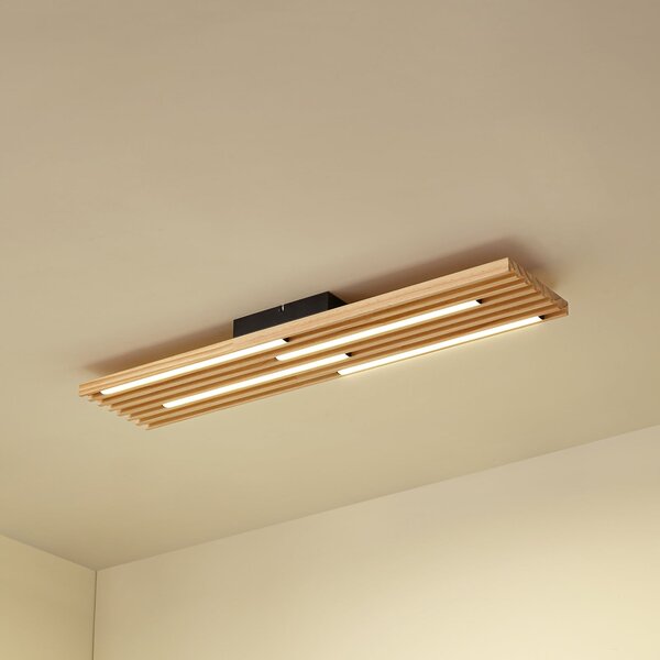 Lindby LED stropna svjetiljka Madero, borovina, 90 cm x 20, Drvo, Dnevni boravak/blagovaonica, Drvo