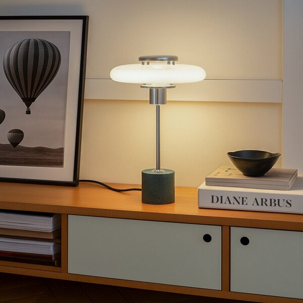 Lindby stolna lampa Branford, Retro, bijelo/zeleno opalno staklo/mramor, Bijela, Dnevni boravak/blagovaonica, Staklo