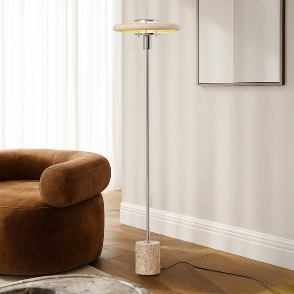 Lindby Branford podna lampa, retro, bež, metal/travertin, Bež, Dnevni boravak/blagovaonica, Metal