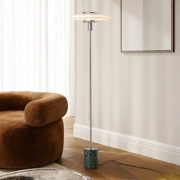 Lindby Branford podna lampa, retro, bijela/zelena, opalno staklo/mramor, Zelena, Dnevni boravak/blagovaonica, Staklo