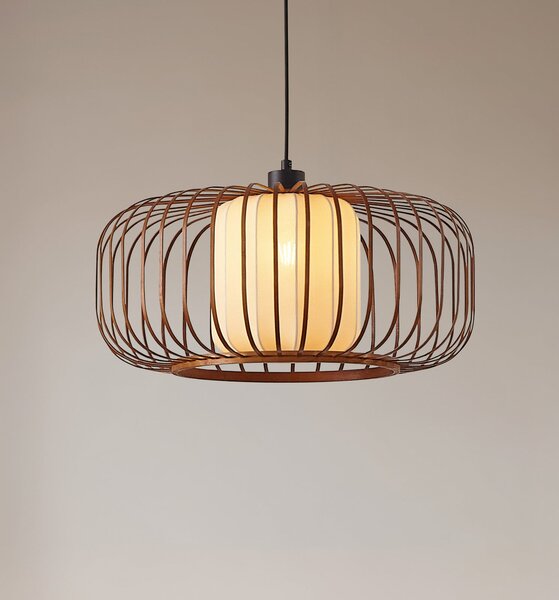 Lindby Davella viseća lampa, Ø 50 cm, bambus, tekstil, prigušiva, Drvo, Dnevni boravak/blagovaonica, Bambus