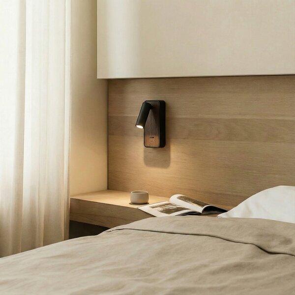 Lindby LED zidna svjetiljka Tallis, crna, USB-C, podesiva, Crno, spavaća soba, Metal