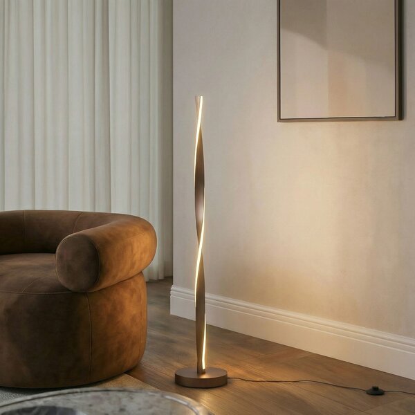 Lindby LED podna lampa Jaren, crno/smeđa, 114 cm, CCT, Smeđa / hrđa, Dnevni boravak/blagovaonica, Metal