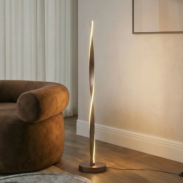 Lindby LED podna lampa Jaren, crno/smeđa, 114 cm, CCT, Smeđa / hrđa, Dnevni boravak/blagovaonica, Metal