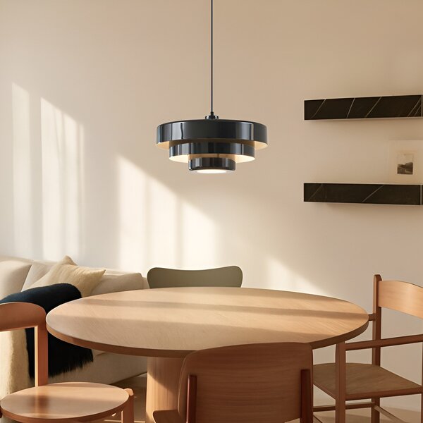 Lindby Tivra viseća lampa, sjajno crna, Ø 35 cm, metal, prigušiva, Crno, Dnevni boravak/blagovaonica, Metal