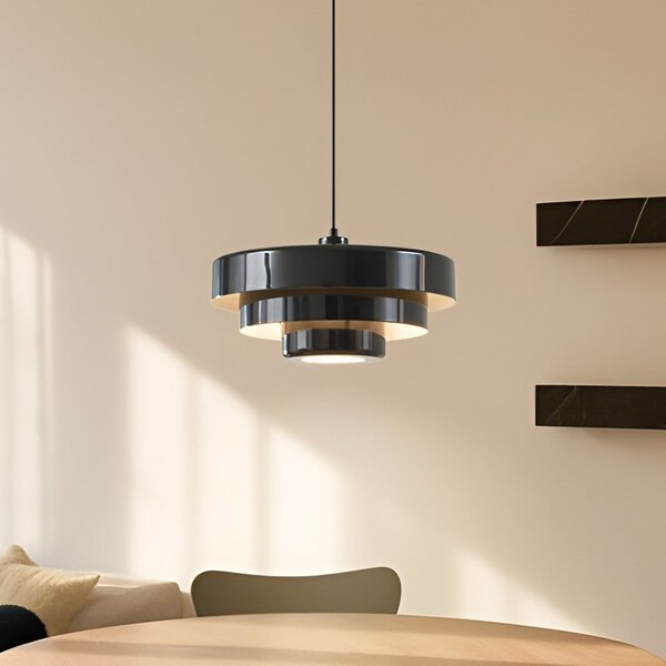 Lindby Tivra viseća lampa, sjajno crna, Ø 35 cm, metal, prigušiva, Crno, Dnevni boravak/blagovaonica, Metal
