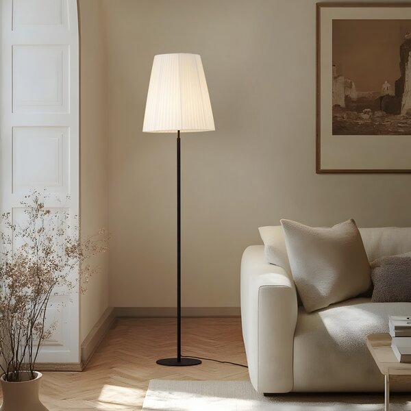 Lindby podna lampa Virelle, crno/bijela, tekstil, visina 170 cm, Bijela, Dnevni boravak/blagovaonica, Tkanina / tekstil