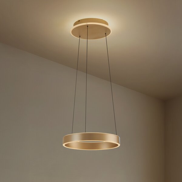 Lucande LED viseća svjetiljka Tindra, Ø 40 cm, zlatna, prigušljiva, prigušiva, Zlato / mjed, Dnevni boravak/blagovaonica, Metal