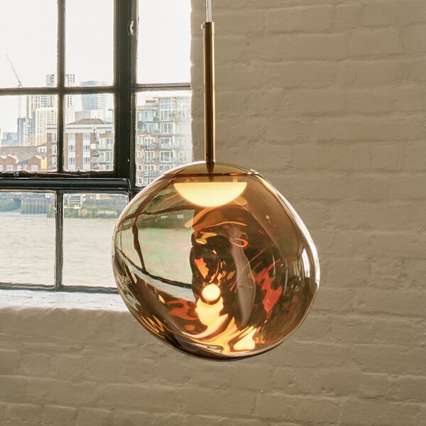 Tom Dixon LED viseća svjetiljka Melt, Ø 28 cm, brončana boja, prigušiva, Bronca / stari mesing, Dnevni boravak/blagovaonica, Plastika