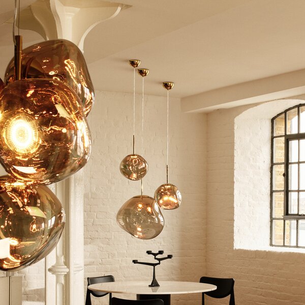 Tom Dixon LED viseća svjetiljka Melt, Ø 28 cm, brončana boja, prigušiva, Bronca / stari mesing, Dnevni boravak/blagovaonica, Plastika