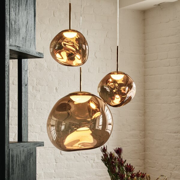 Tom Dixon Viseća svjetiljka Melt, Ø 28 cm, brončane boje, grlo, prigušiva, Bronca / stari mesing, Dnevni boravak/blagovaonica, Plastika