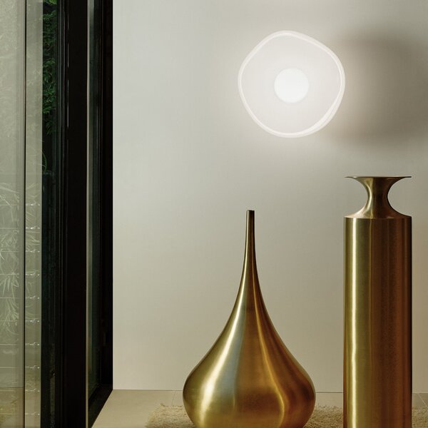 Tom Dixon LED zidna svjetiljka Melt, Ø 50 cm, opalna/kromirana, prigušiva, Metalik, Dnevni boravak/blagovaonica, Plastika