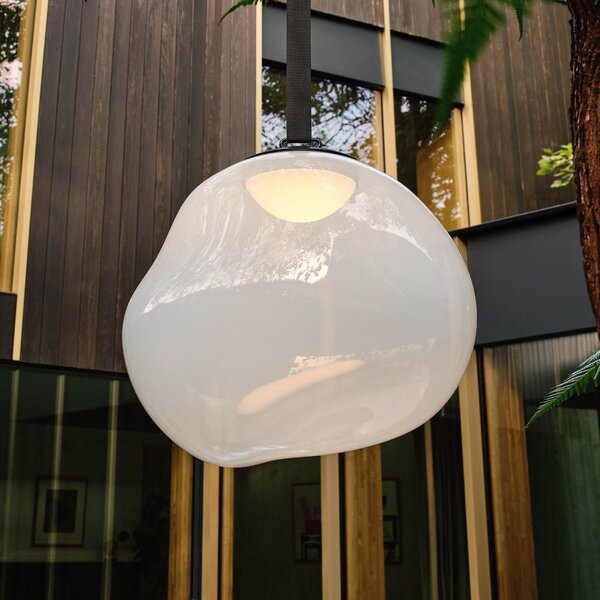 Tom Dixon LED vrtna svjetiljka na baterije Melt velika, opalna, 57 cm, prigušiva, Bijela, Plastika, Stalak kišobran