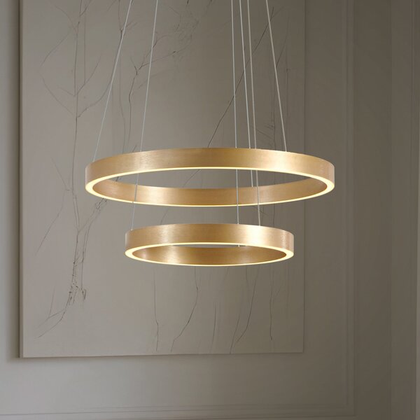 Lucande Yonam LED viseća svjetiljka, Ø 60 cm, 2 žarulje, zlatna, CCT, prigušiva, Zlato / mjed, Dnevni boravak/blagovaonica, Metal